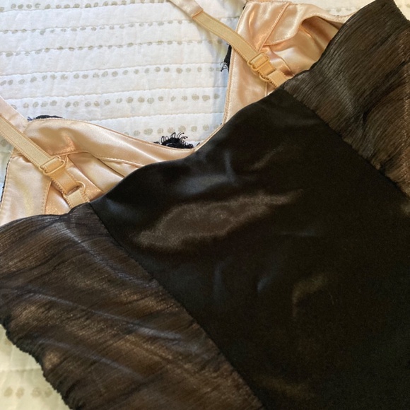 Guess Champagne Satin Black Mesh Lace Slip Dress Bombshell Whimsigoth Sz 3 - Picture 10 of 10